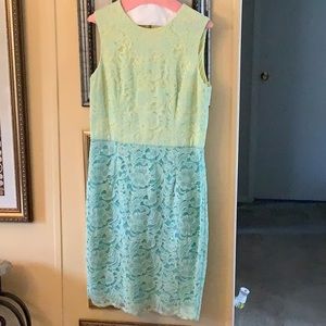 Maggy Londen dress lace over yellow turquoise size 12 full lining zipper…
